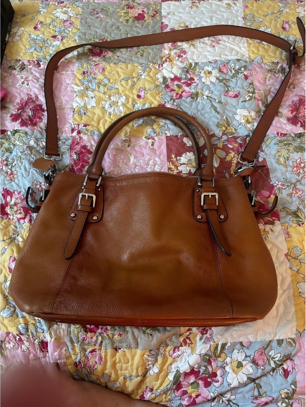 Heshe leather brown pebble shoulder bag wth handles